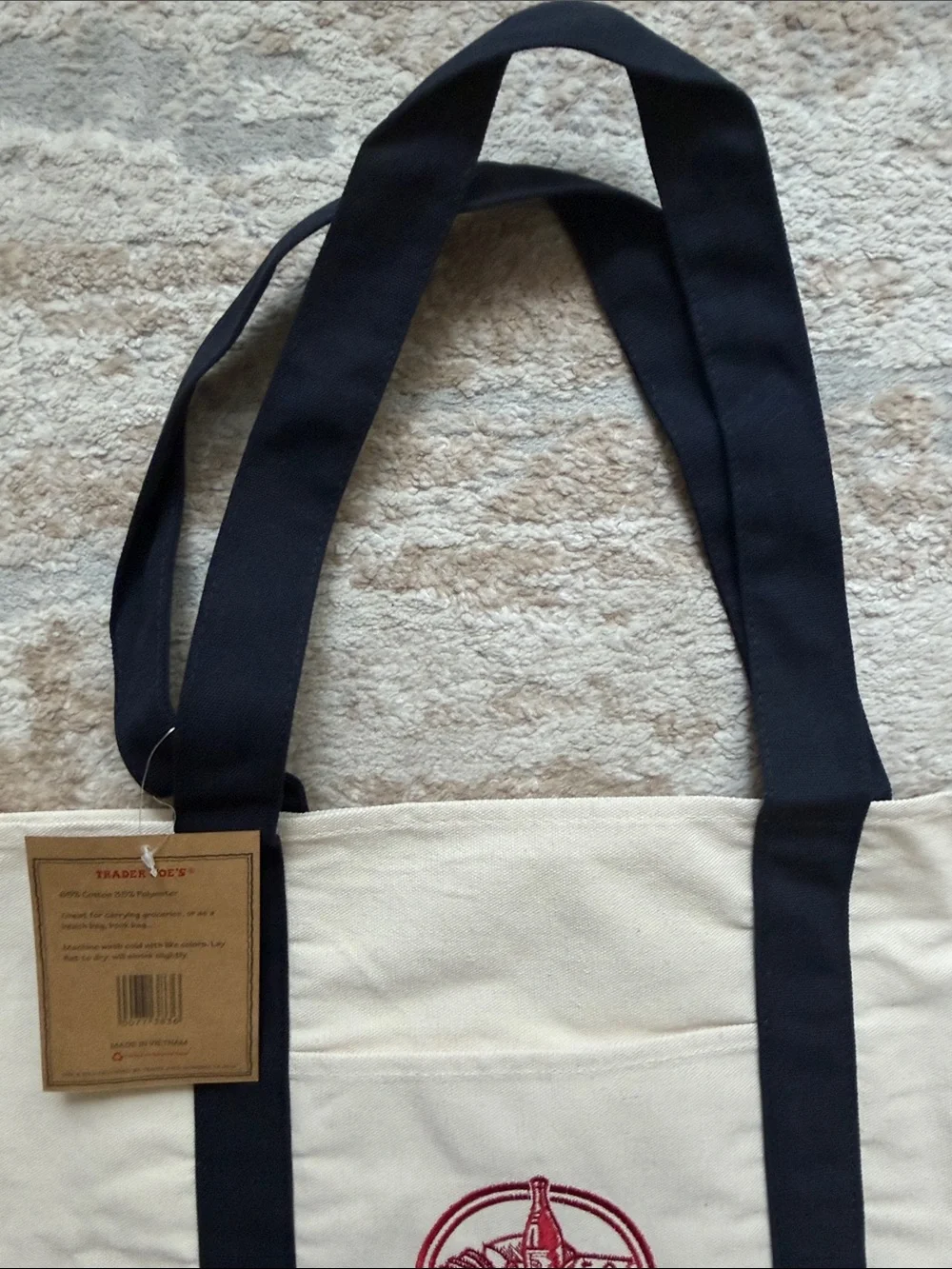 Trader Joe’s Cream/Navy Large Canvas Tote Bag